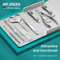 MR.GREEN Manicure Sets 8 in 1 Pedicure Kits Stainless Steel Nail Clipper Set Personal Care Tools with Microfiber Leather Case (Mr-6659)