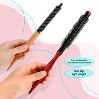 Mozeat Lens Small Round Hair Brush, 2 Pcs Mini Roller Brushes with Stiff Nylon Bristles, Professional Salon Hairdressing Brush for Blow Drying Curly Hair Styling Bangs Lifting Beard Care
