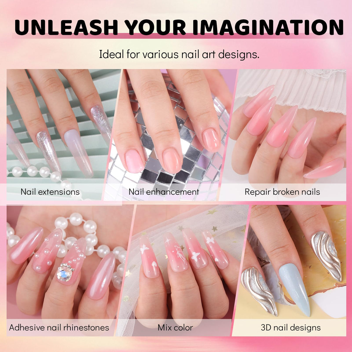 Aokitec HEMA Free Nude Pink Poly Nail Gel - 60g Poly Gel for Natural-Looking Nail Extension & Strengthen 3D Molding French Manicure Builder Overlays Gel Nail Art Home DIY Salon Use