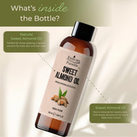 Essican Purelife, Pure Sweet Almond Oil for Hair, 100ml Cold Pressed Almond Oils for Massage, Carrier Oil for Essential Oils Mixing Ideal for Massage, Moisturising Face, Skin, Ear, Body, Cruelty-Free