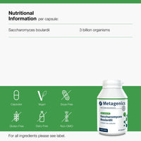Metagenics - Saccharomyces Boulardii 3 Billion - Travel Gut Support Supplement - No Refrigeration Required - 90 Capsules