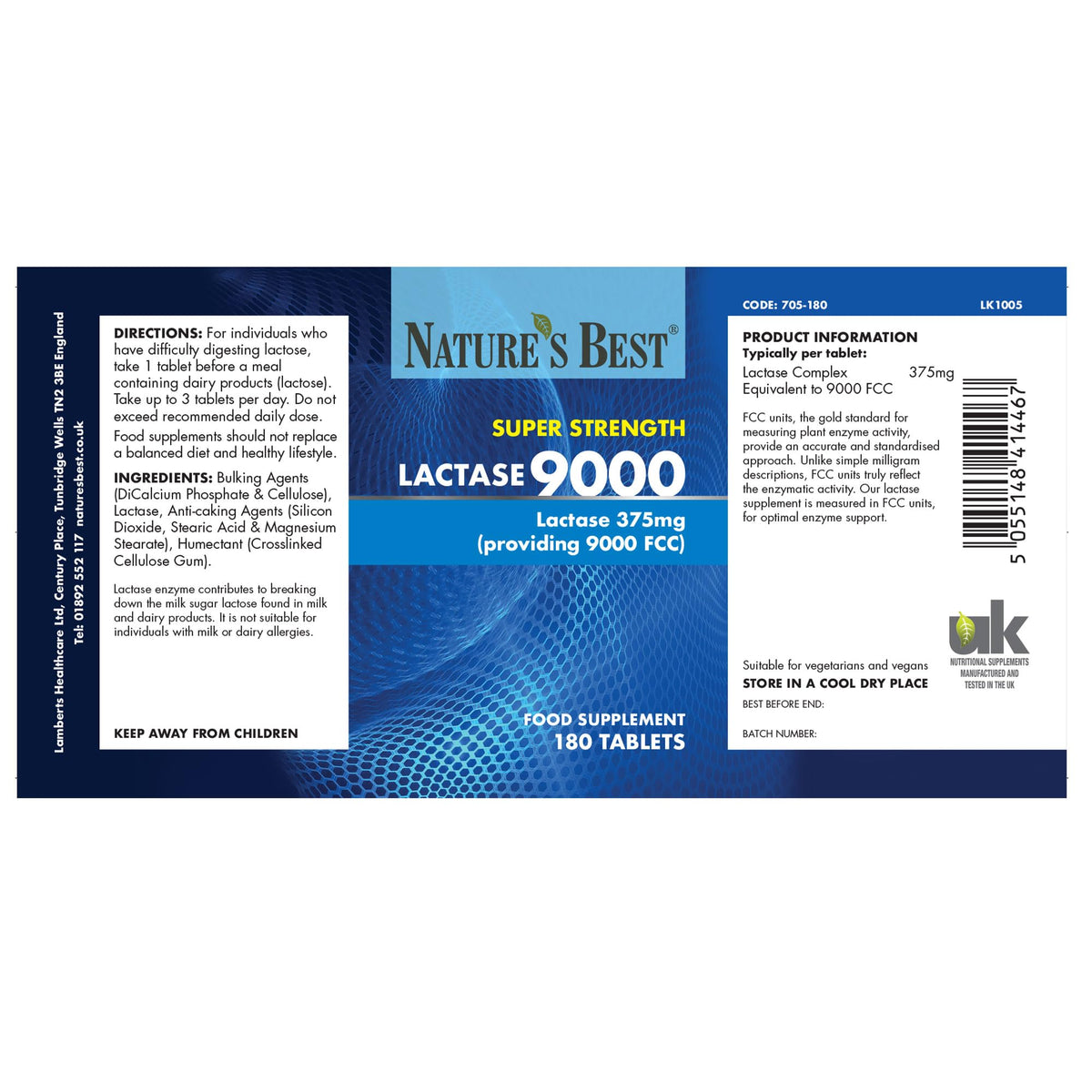 NATURE'S BEST Super Strength Lactase Tablets 9000 FCC Enzyme Units | Max Strength Digestive Enzyme | 60/180 Tablets | Helps Digest Lactose in Milk & Dairy | Support for Lactose Intolerance | UK Made (180 Tablets)
