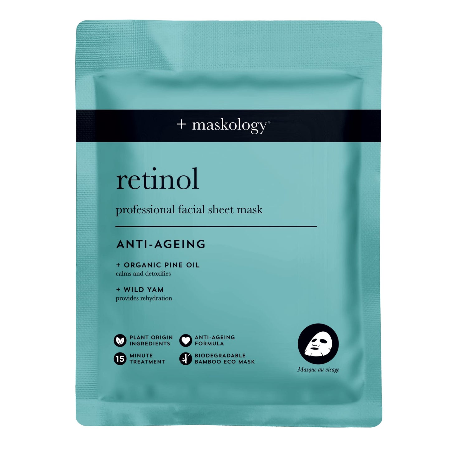 MASKOLOGY RETINOL Professional Sheet Mask Pack of 1 | Seaweed Kelp Anti Aging Sheet Face Masks | Organic Pine Oil & Wild Yam | Face Masks Skincare | 100% Plant Based |