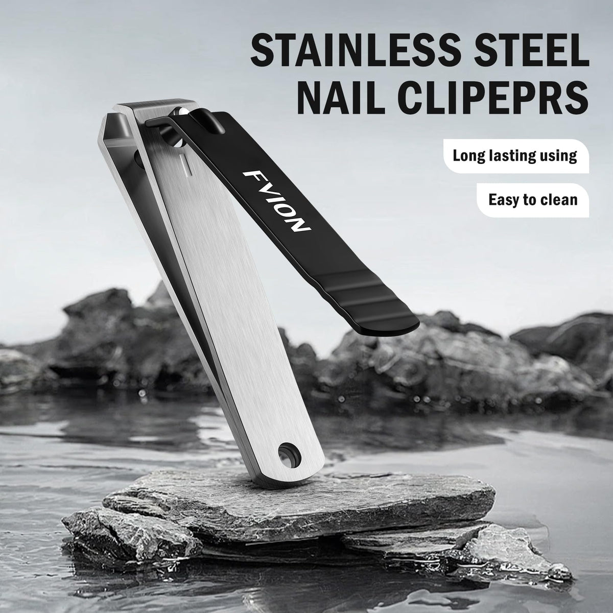 FVION Large Straight Blade Nail Clippers for Thick Toenails - Professional Stainless Steel Fingernail Clippers - Powerful Thick Nail Cutter for for Senior, Men and Women
