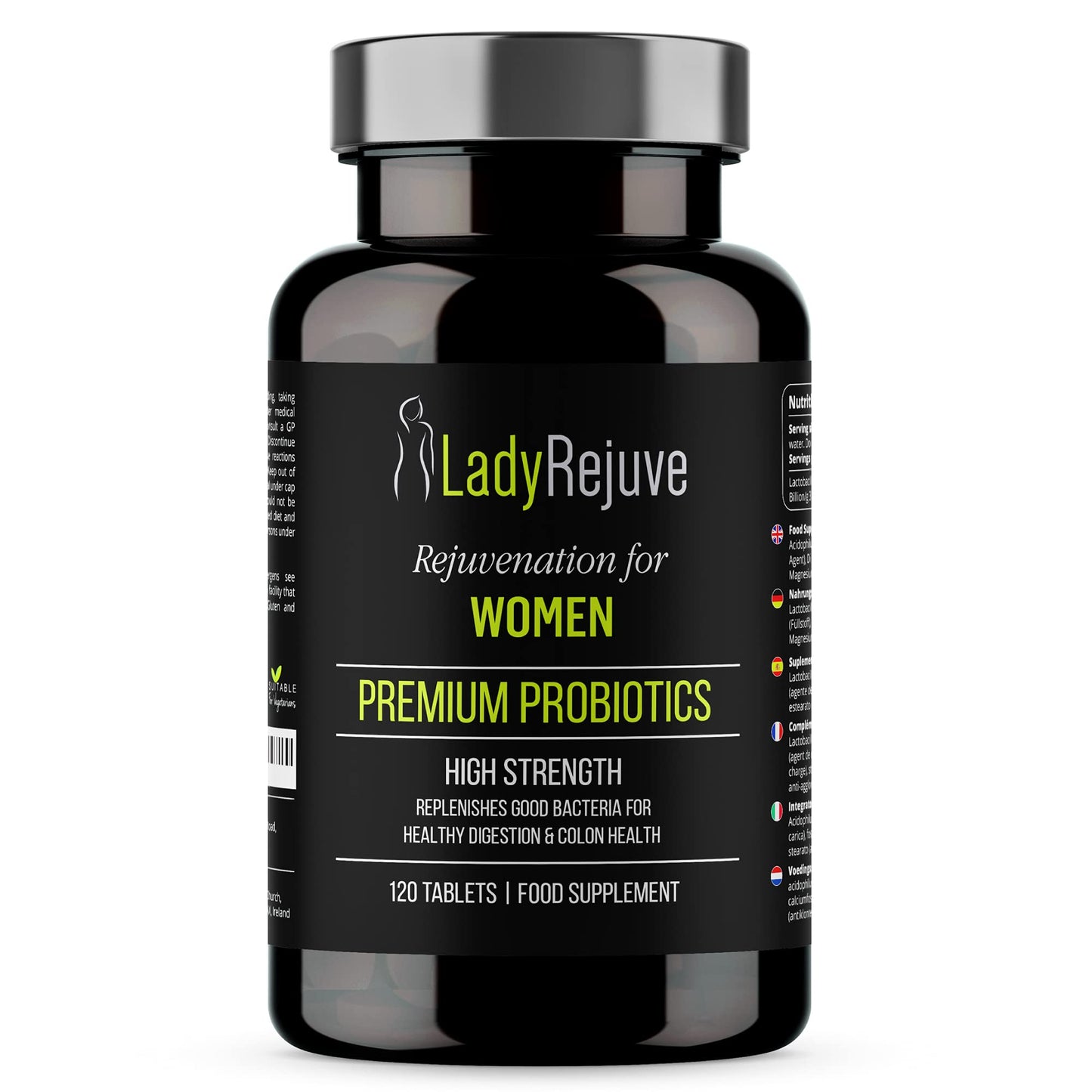 LadyRejuve Premium Probiotics | 120 Vegan Tablets | 10 Billion CFU - Specially Formulated Probiotic Supplement for Women | Supports Digestive Gut Health | Provides Constipation Relief for Adults