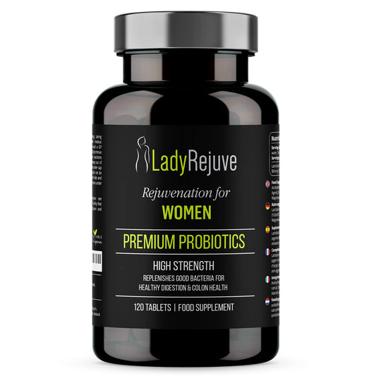 LadyRejuve Premium Probiotics | 120 Vegan Tablets | 10 Billion CFU - Specially Formulated Probiotic Supplement for Women | Supports Digestive Gut Health | Provides Constipation Relief for Adults