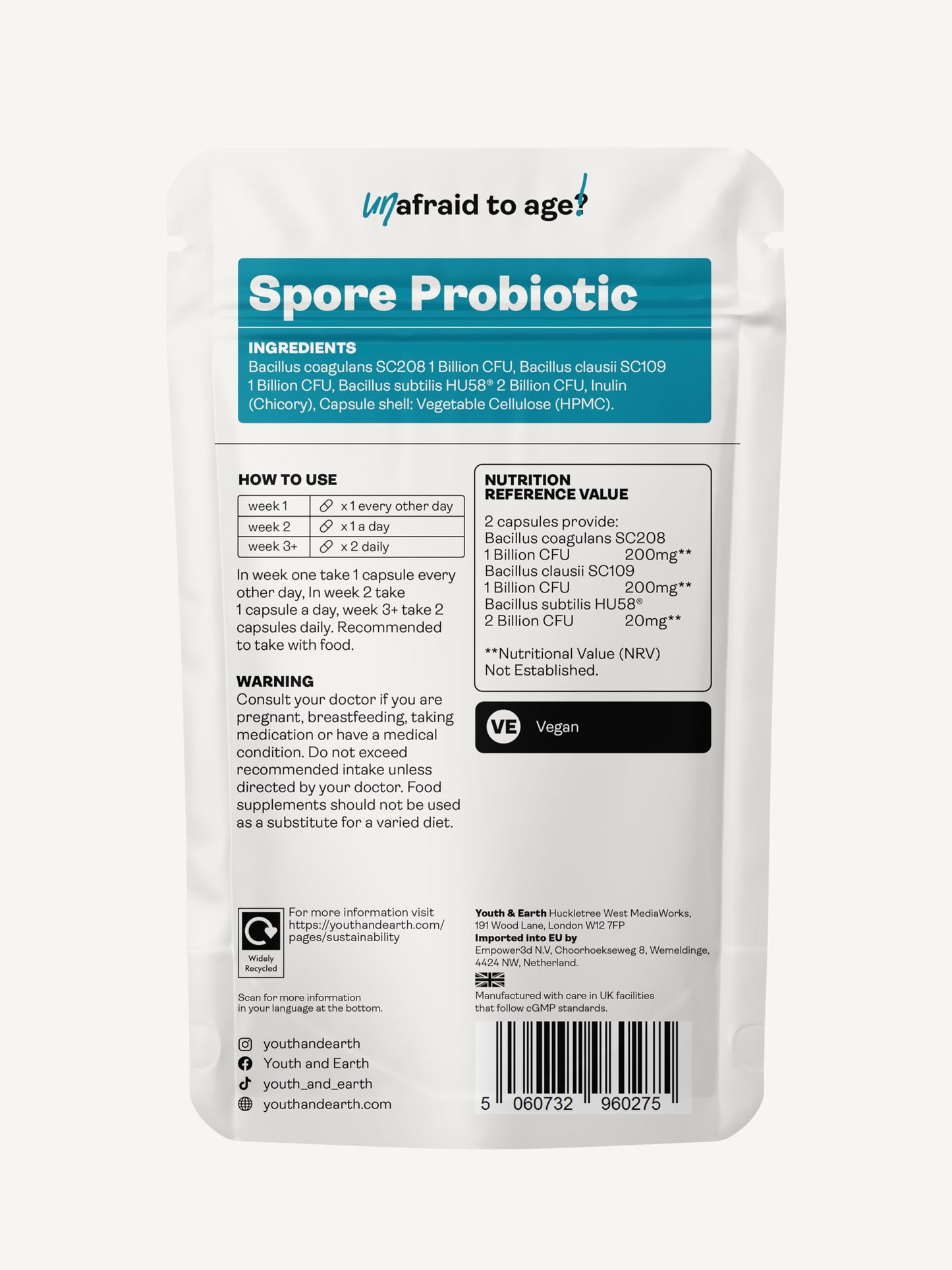 Youth & Earth Spore Probiotic 4 Billion CFU Count (60 Capsules)