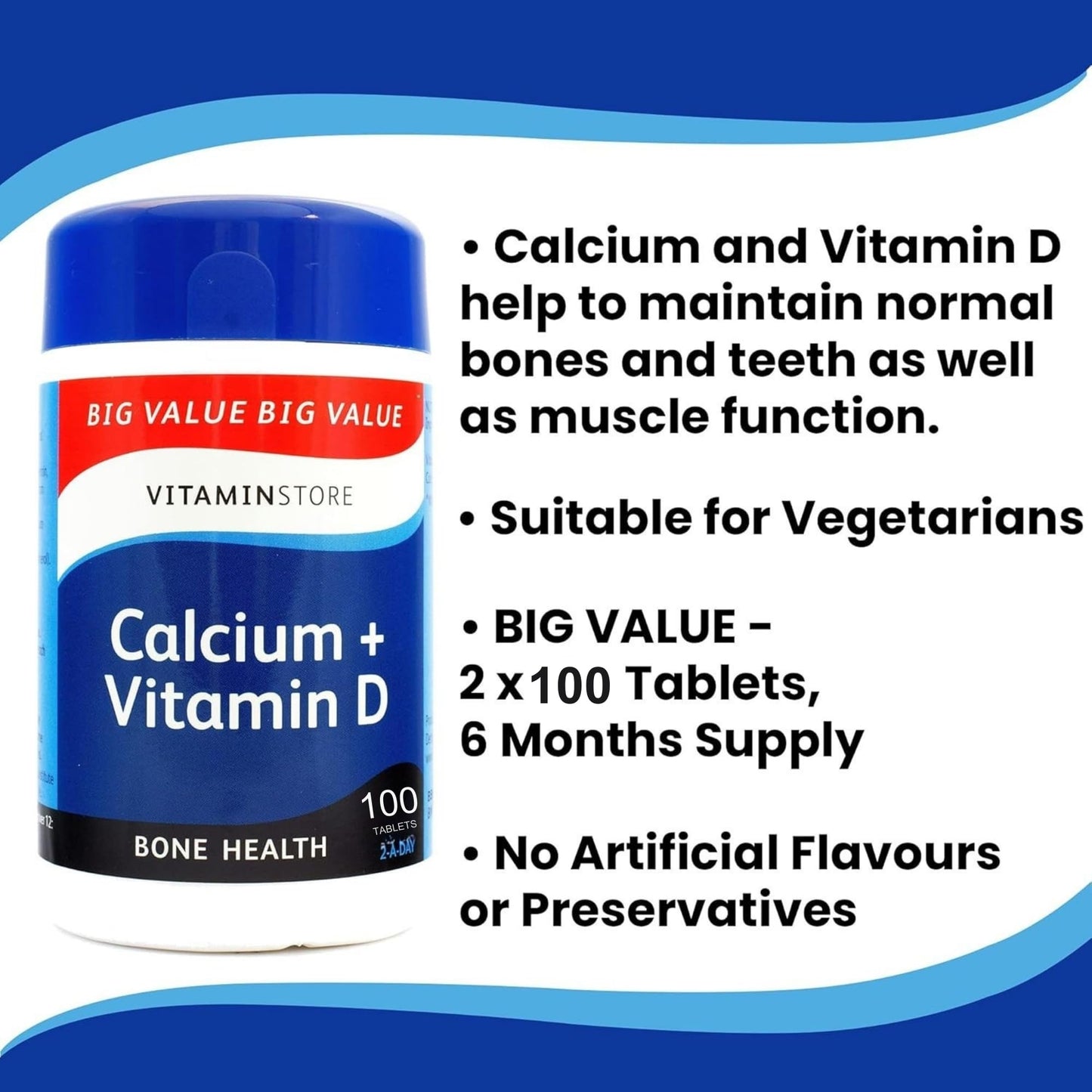 AA Merchant 2 x Calcium & Vitamin D Tablets, 200 Tablets – High Strength Supplement for Bone Health, Immune Support & Muscle Function – Vegetarian, Easy-to-Swallow – Essential Daily Calcium and Vitamin D3.