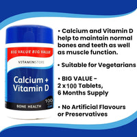 AA Merchant 2 x Calcium & Vitamin D Tablets, 200 Tablets – High Strength Supplement for Bone Health, Immune Support & Muscle Function – Vegetarian, Easy-to-Swallow – Essential Daily Calcium and Vitamin D3.