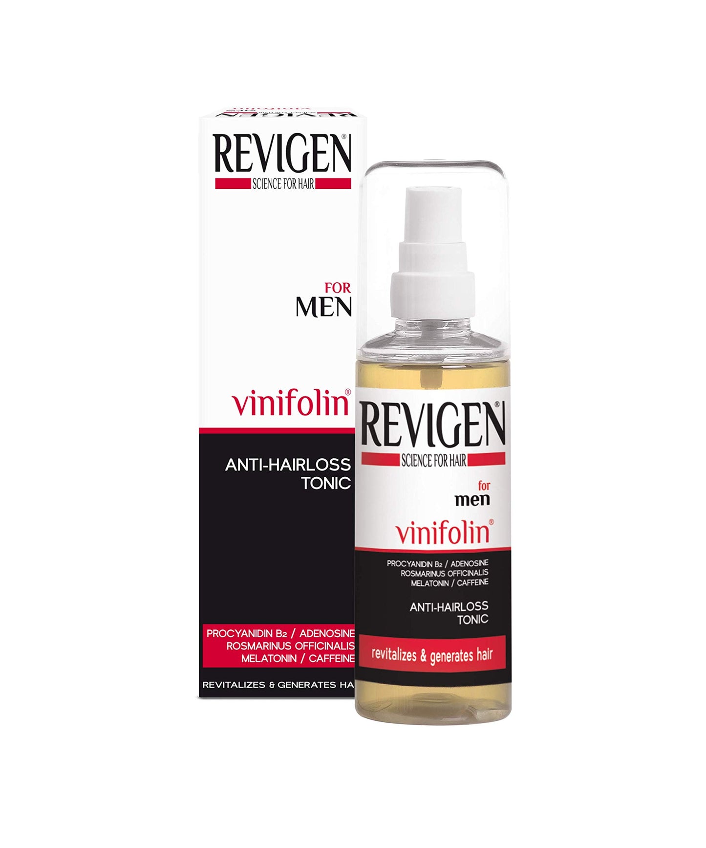 Revigen Vinifolin anti hair loss tonic, 100 mL is all natural, procyanidin B2 based anti-hair loss tonic applied topically to stimulate hair follicles and accelerate hair follicle activity