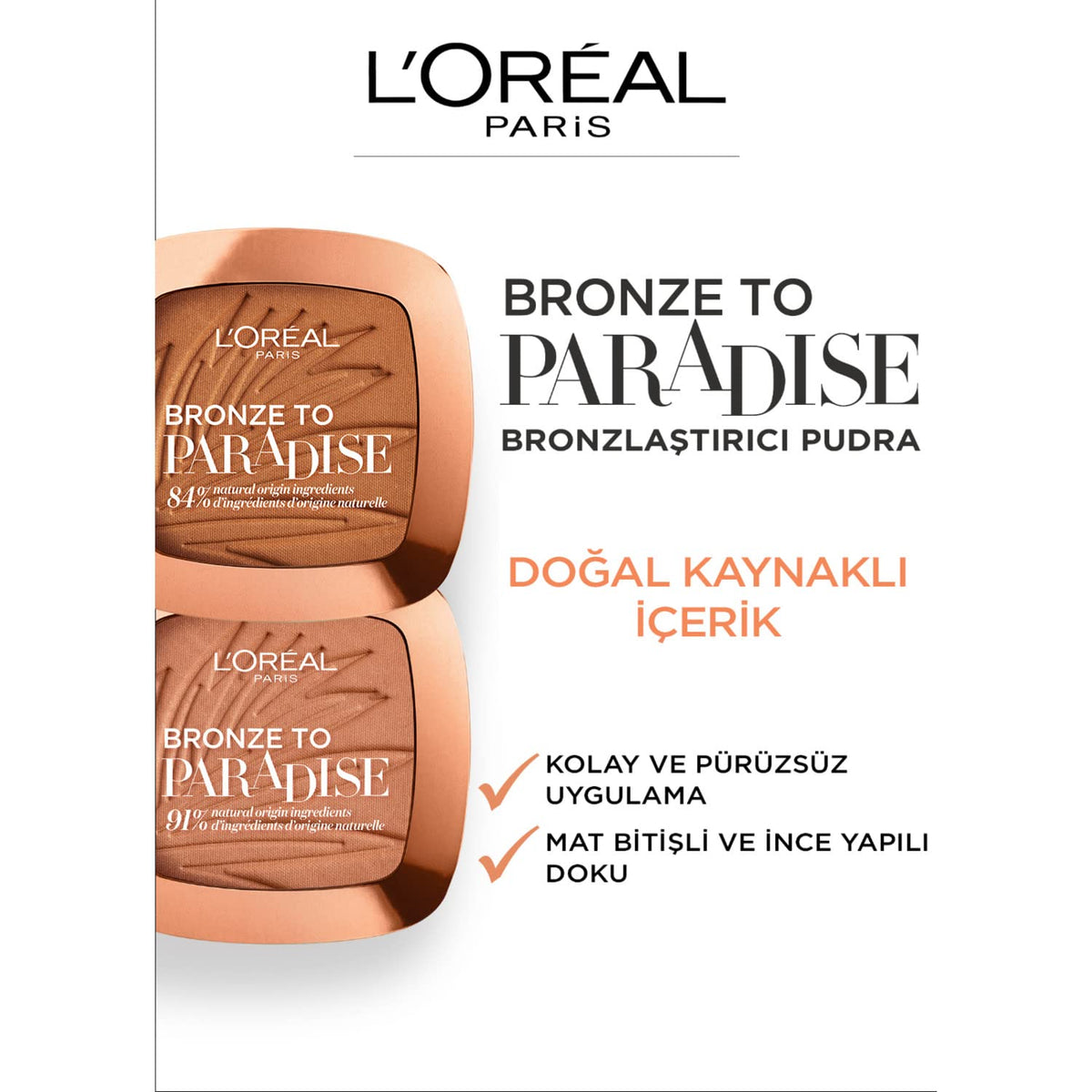 L'Oreal Paris L’Oreal Paris Bronzer, Matte Bronzing Pressed Powder, Shimmer Free, 91% Natural Origin, Buildable Shimmer-Free Formula for a Natural Tan, Shade: Medium 02