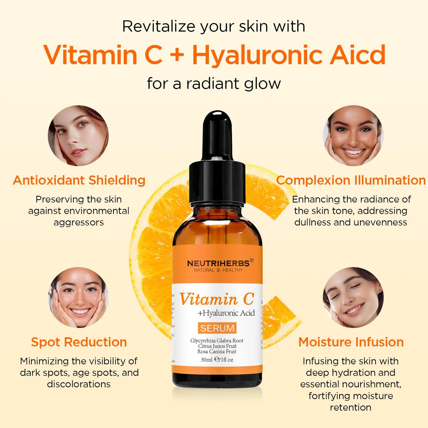 Neutriherbs Vitamin C Serum, Niacinamide Serum For Face, 30ML-Vit C Hydrating Booster with Hyaluronic Acid, Glowing Face Skincare for Women Men, Brighten Skin Moisturiser for Reduces Dark Spots & Evens Skin Tone