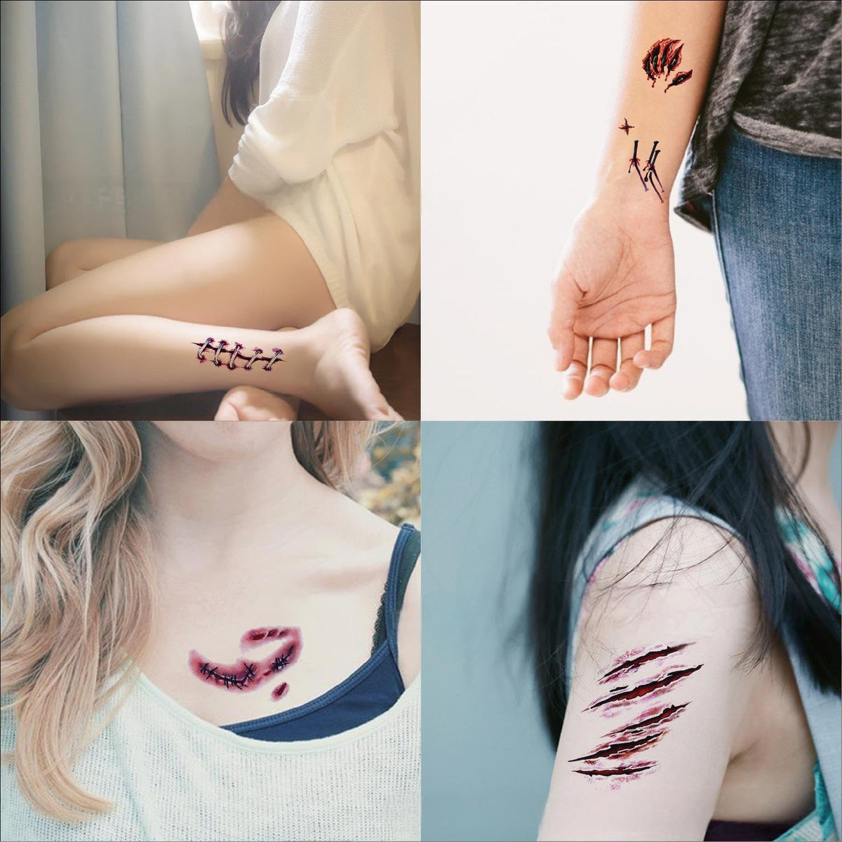 Hdwnand 50PCS Temporary Tattoo for Halloween Simulated Scar Tattoo Sticker