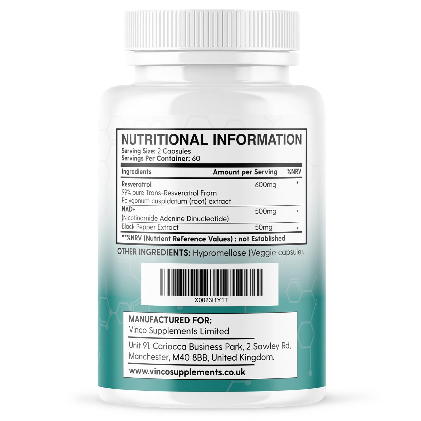 Vinco Supplements NAD + Trans-Resveratrol 1100mg, with Black Pepper 50mg for Superior Absorption, 3-in-1 Advanced Formula to Boost NAD+ Levels, Support Immune Health - 60 Capsules (30 Days Supply)
