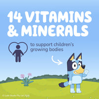 Bluey Kids Multivitamin Gummies - 14 Essential Vitamins & Minerals to Support Growing Bodies, Immunity & Tiredness - Strawberry, No Added Sugar, Vegan, Gluten Free - 30 Gummys for Children Ages 3-12