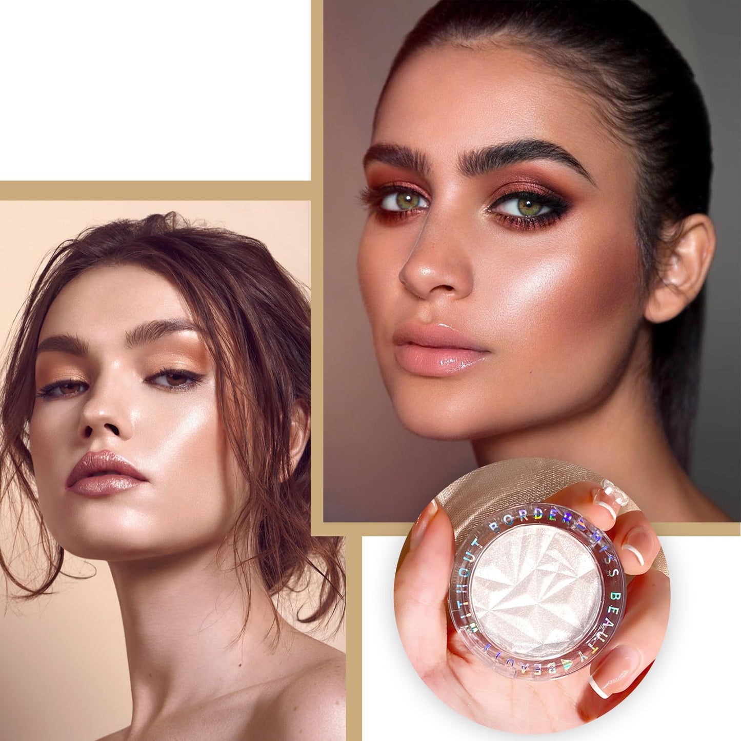 LYNTYAOU Highlighter Powder Makeup Palette, Diamond Shine Highlighter, Face Highlighter Palette, Long Lasting Lightweight Shimmer Colors for Highlighting and Contouring (Pearl White)