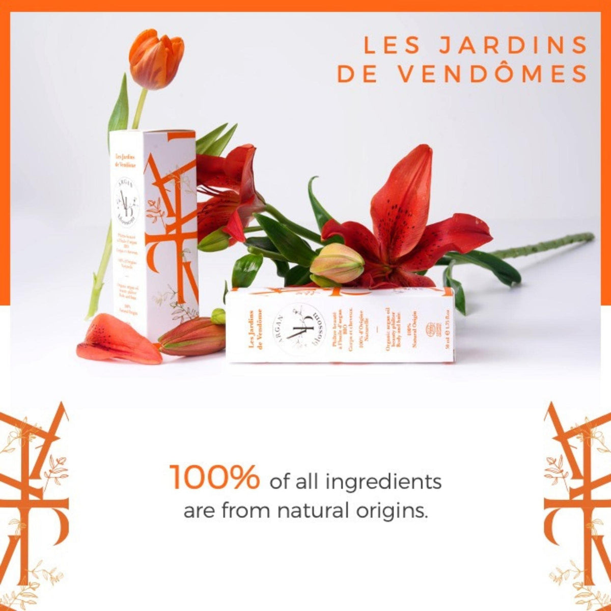 Argan Blossom - Organic Moroccan Argan Oil - Luxury Nourishing & Soothing Organic Face Oil - LES JARDINS DE VENDÔME - Vegan Skincare And Hair Oil (50ml)