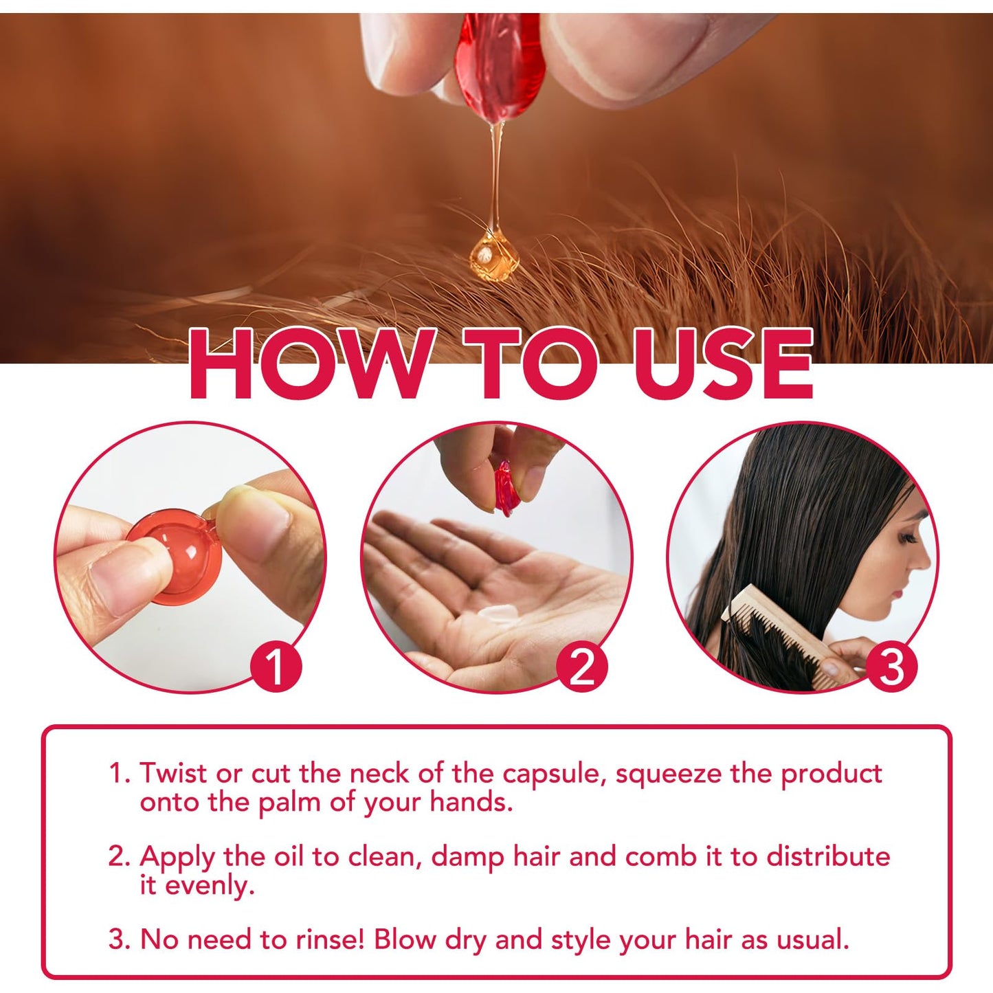 Hair Vitamin Serum Oil Capsule,Hair Treatment Serum with Vitamins A C E Pro B5 and Argan Macadamia Avocado Oils,No Rinse,and Safe for All Hair,For Men & Women