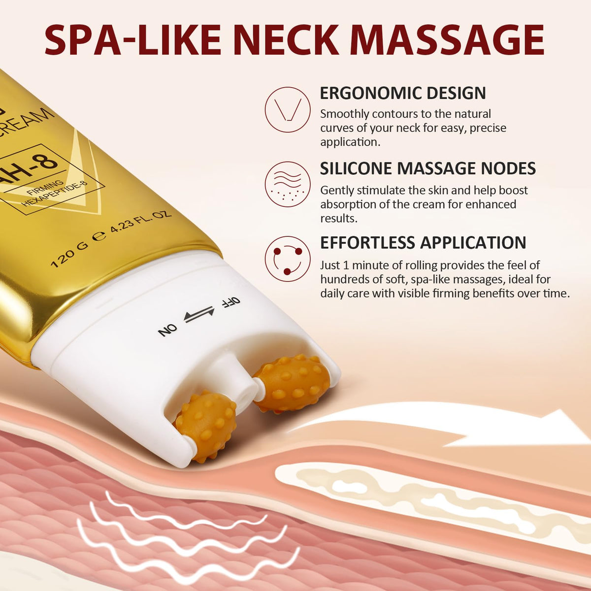 YUEPLATTNMAY 2 Pack AH-8 Firming Neck Cream, Neck Creams for Tightening and Firming with Double Massage Rollers - Reduces Wrinkles Fine Lines And Double Chin, Moisturizes & Tightens Skin, Improves Elasticity, 120g