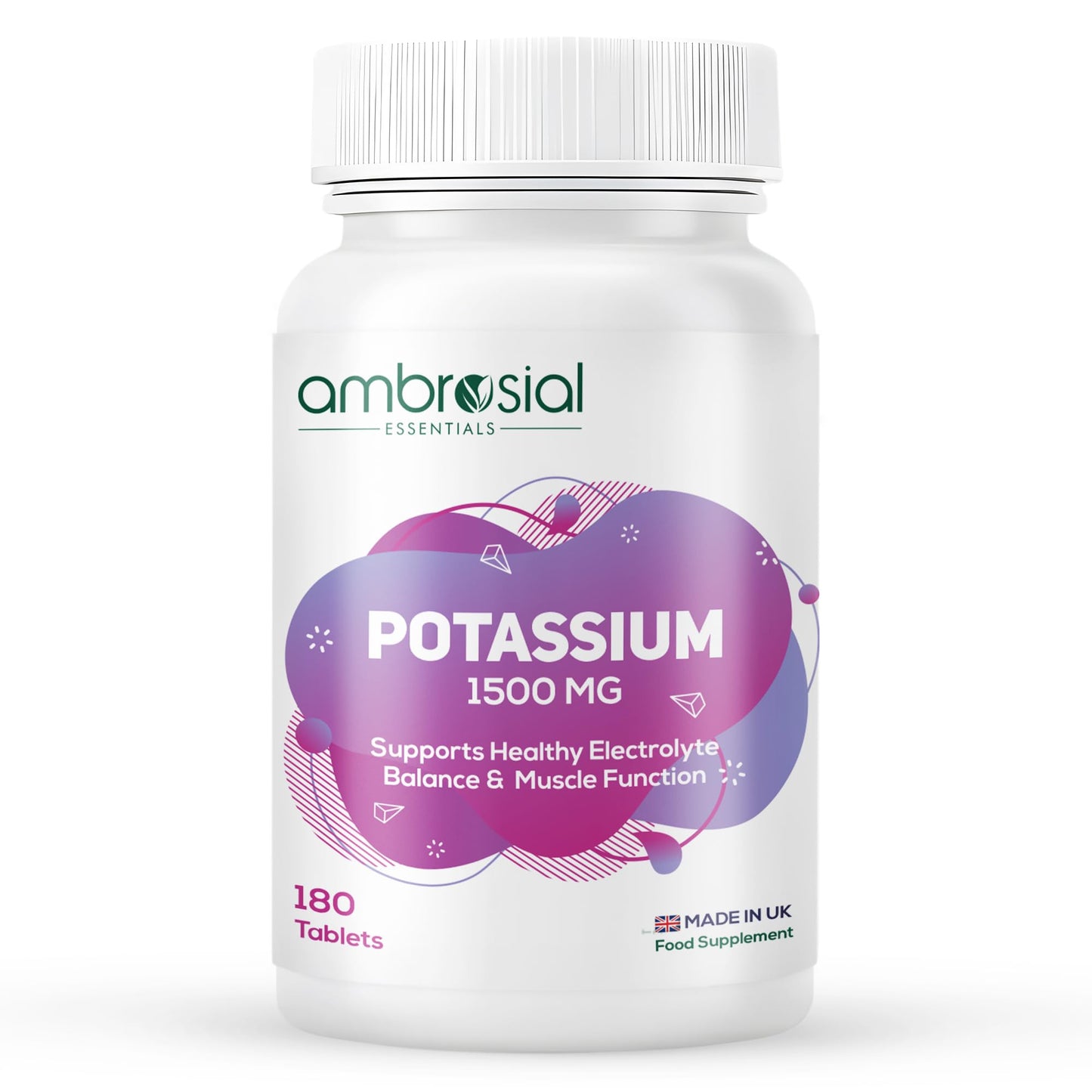 AMBROSIAL Ambrosial Potassium Chloride 1500 mg – High Strength Potassium Supplement – 778 mg Elemental Potassium – Daily Mineral Support for Muscle, Nerve & Balance – UK Made, GMP Certified – 180 Tablets