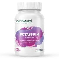 AMBROSIAL Ambrosial Potassium Chloride 1500 mg – High Strength Potassium Supplement – 778 mg Elemental Potassium – Daily Mineral Support for Muscle, Nerve & Balance – UK Made, GMP Certified – 180 Tablets