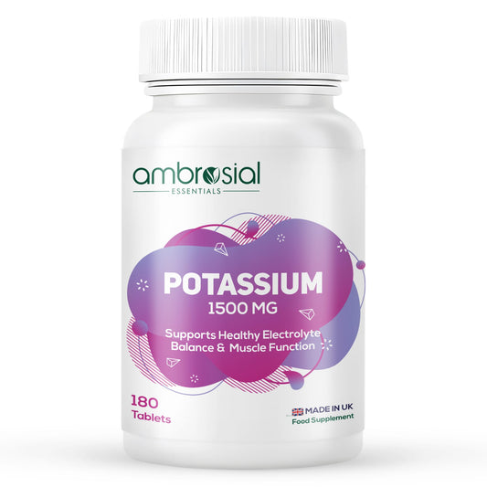 AMBROSIAL Ambrosial Potassium Chloride 1500 mg – High Strength Potassium Supplement – 778 mg Elemental Potassium – Daily Mineral Support for Muscle, Nerve & Balance – UK Made, GMP Certified – 180 Tablets
