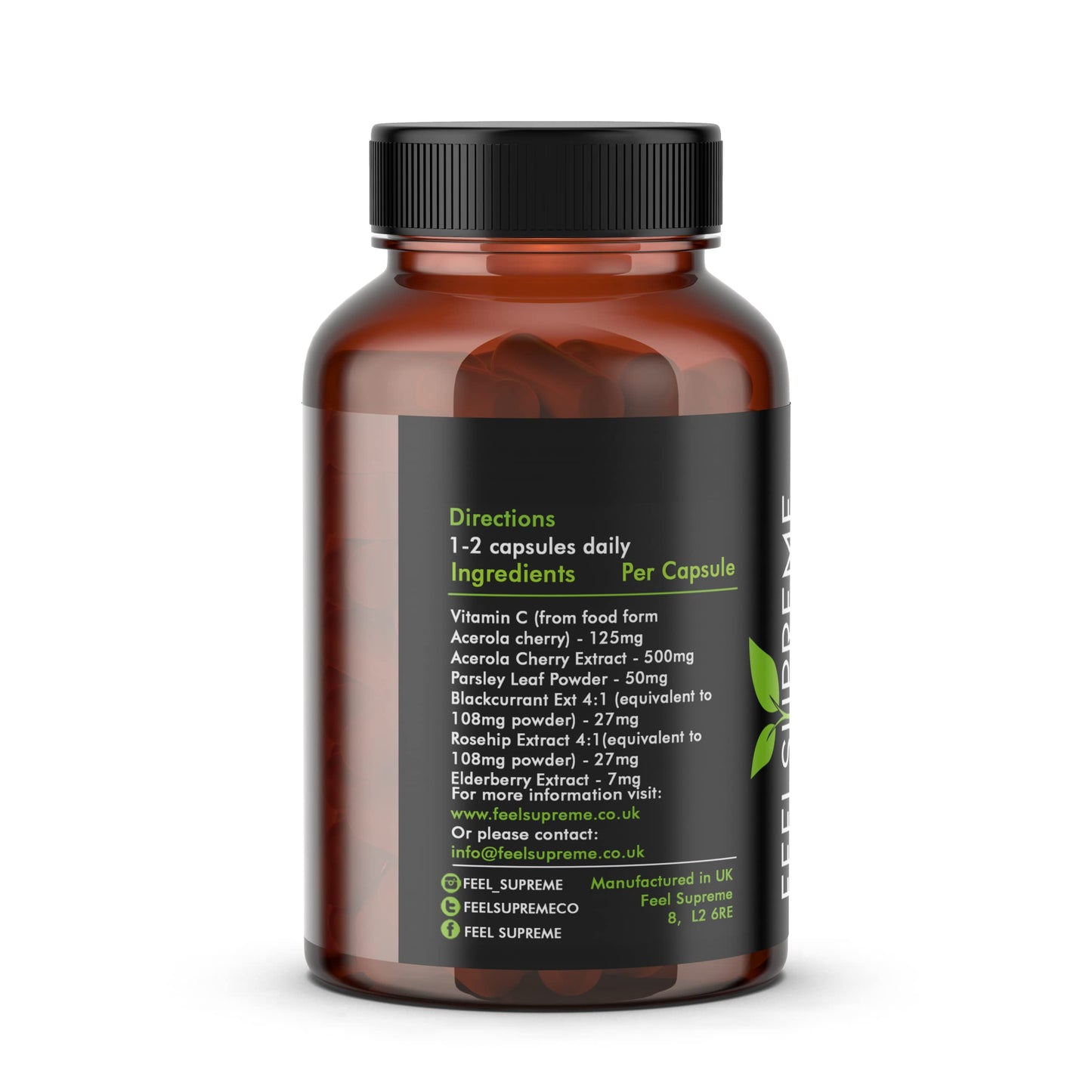 Feel Supreme 100% Natural Vitamin C 60 High Strength Food State Non-Synthetic Capsules Supplement Immune System Support No Nasty Fillers or Binders