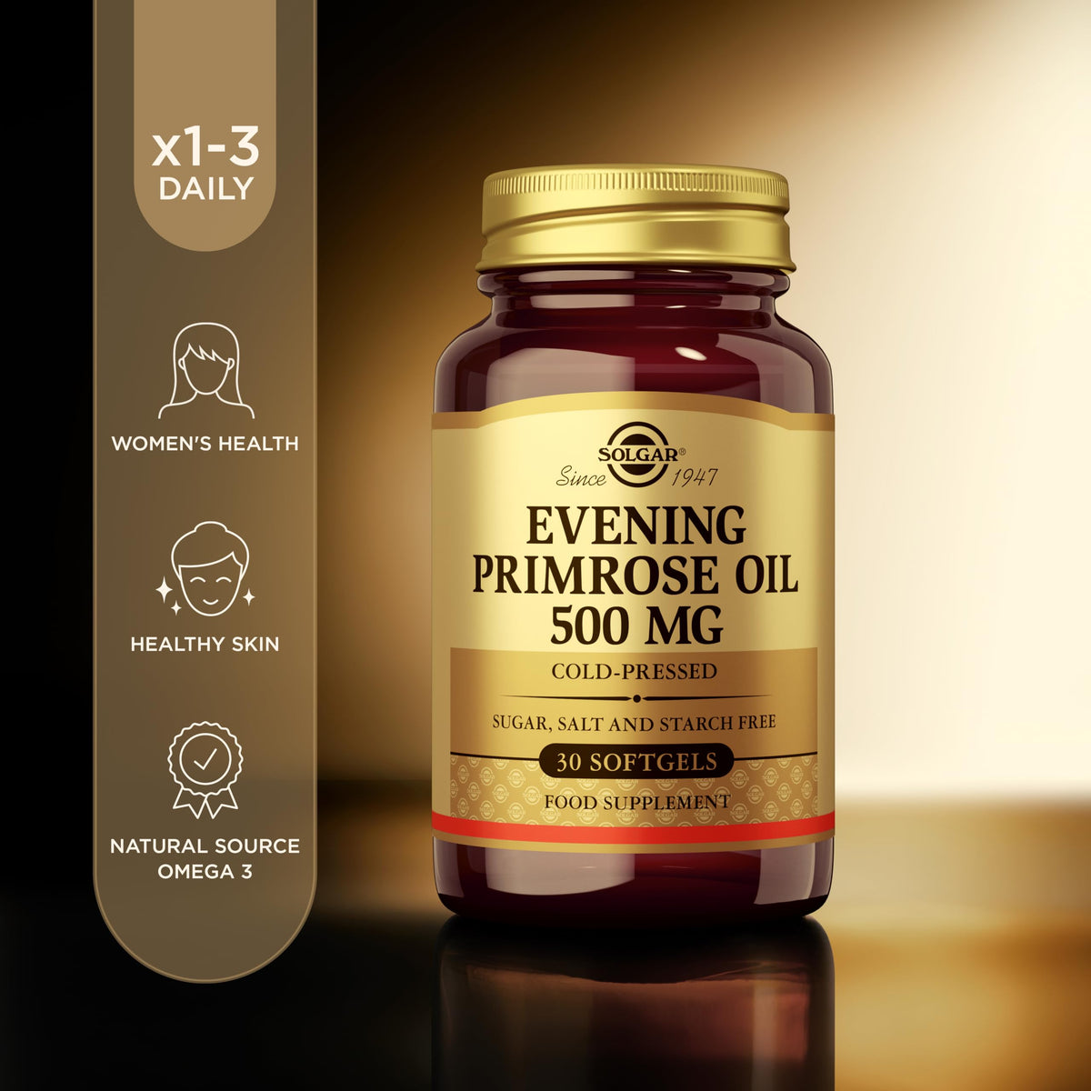 Solgar Evening Primrose Oil 500 mg Softgels - Pack of 30 - with Omega-6 and GLA - Easy to Swallow - Gluten Free