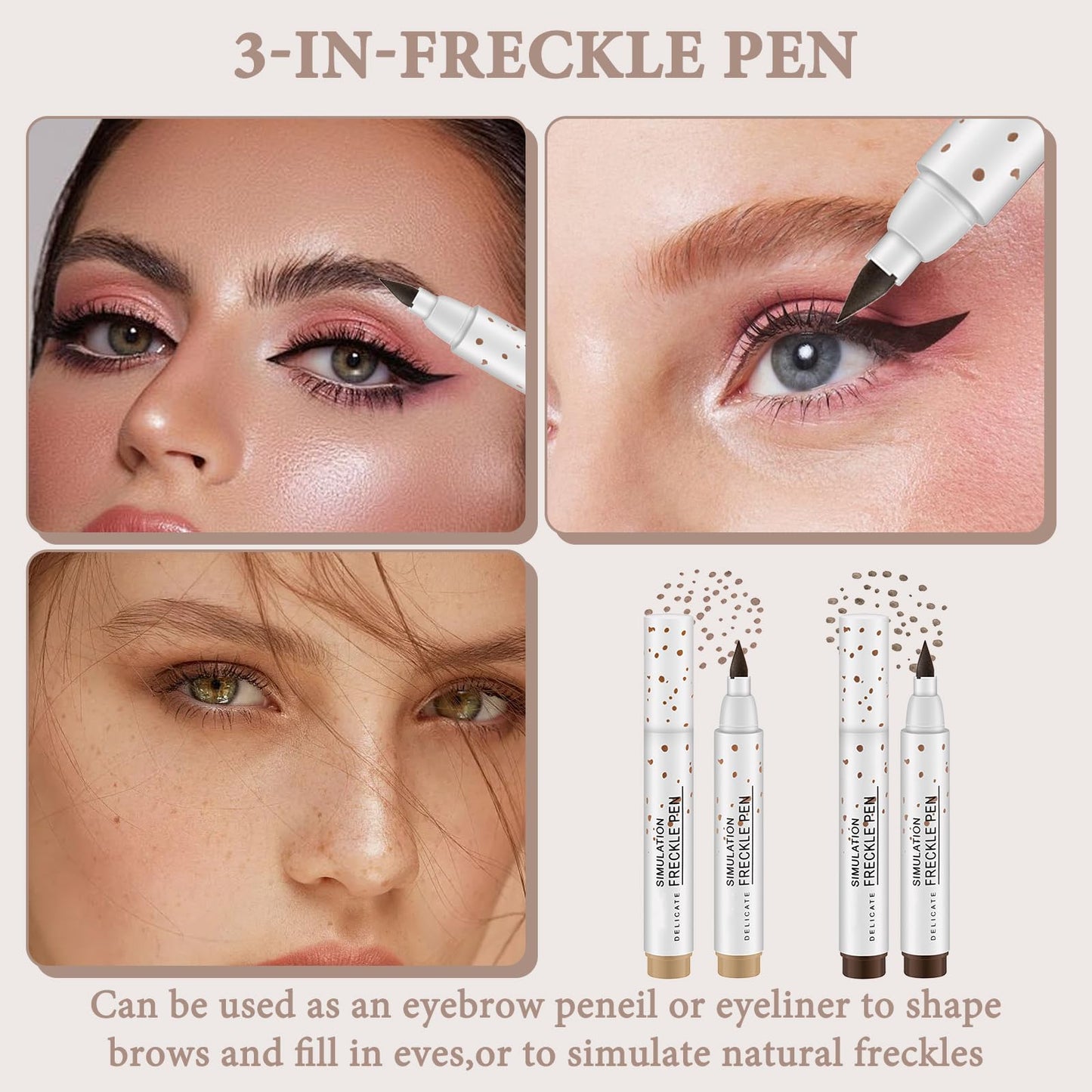 GMHLLES 4PCS Freckle Pen, Natural Lifelike Freckle Makeup Pen, Fake Freckles Waterproof and Long-Lasting for All Skin Types(Light&Dark Brown)