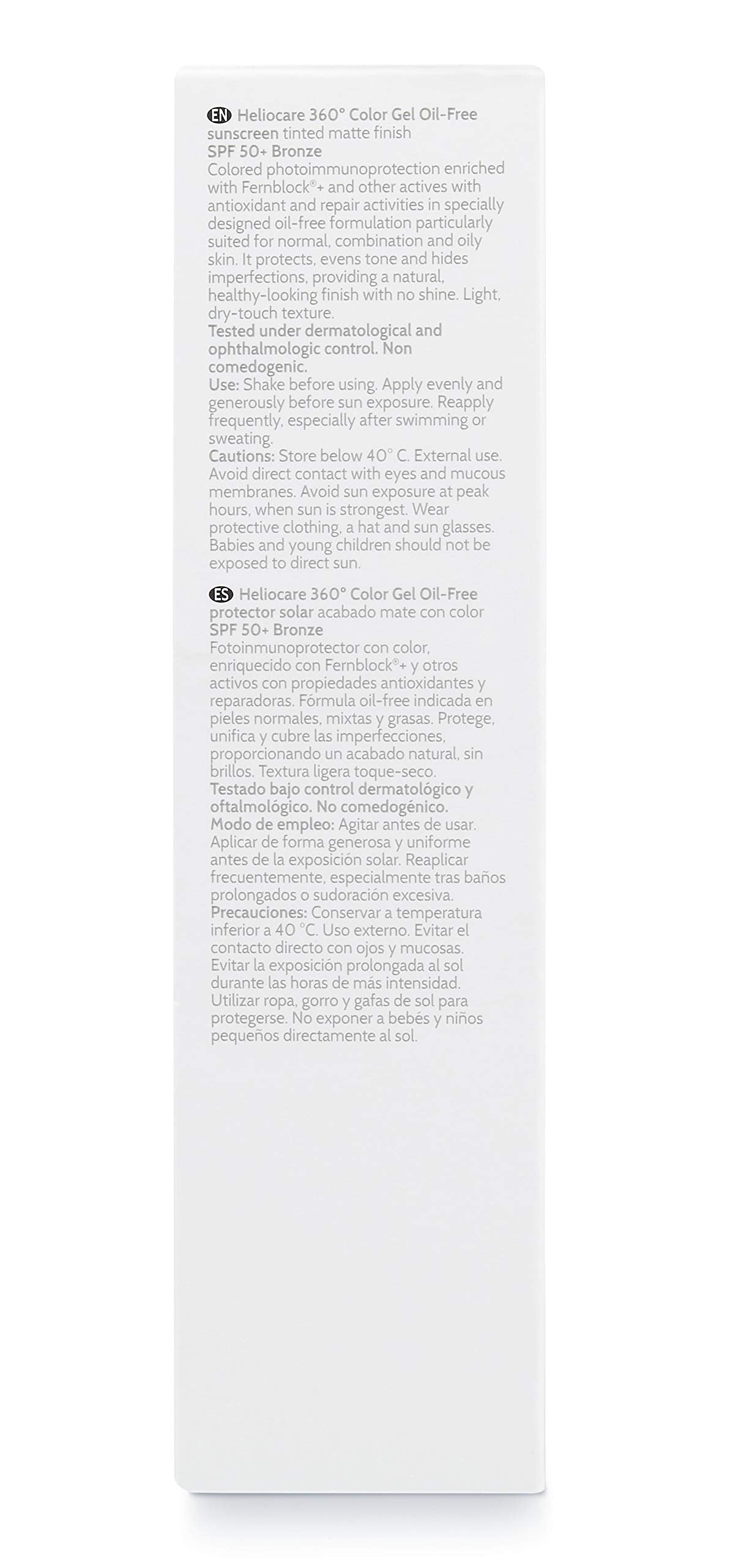 Heliocare 360 Colour Gel Oil-Free Bronze SPF50+ 50ml / Sunscreen For Face/Daily UVA UVB Visible Light Infrared-A Anti-Ageing Sun Protection/Matte Foundation Coverage