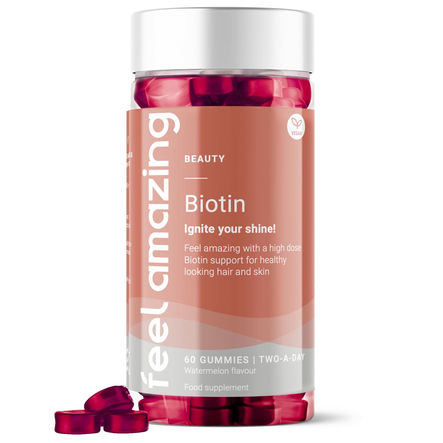 Biotin Gummies - 10000µg Biotin per Serving, Vegan-Friendly Gummies for Women, Supports Skin Function & Hair Health, 60 Count One-Month Supply with Refreshing Watermelon Flavor | Feel Amazing