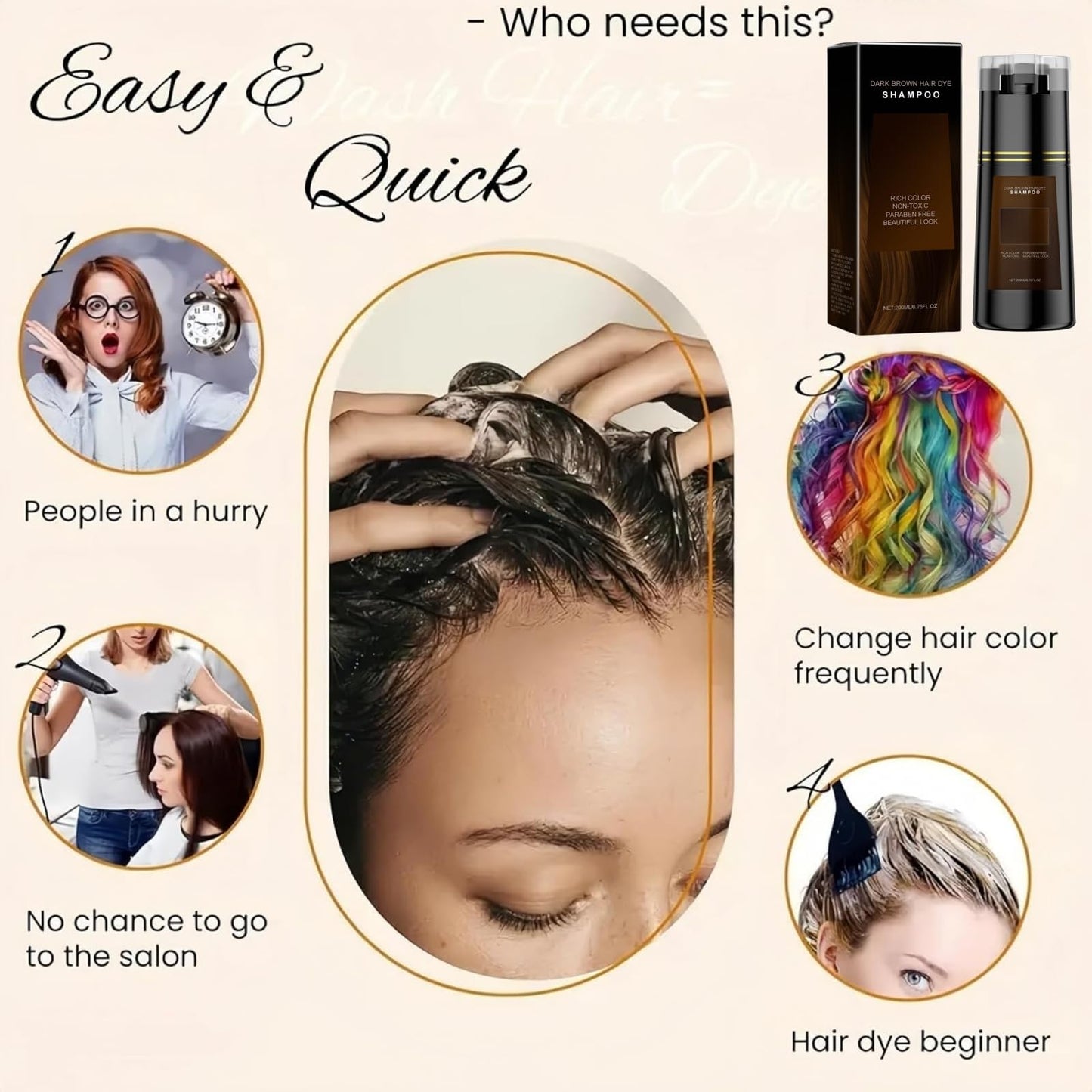 Mubuni Hair Care Instant Dye Shampoo,Polar Hair Dye Shampoo Women 3-In-1 Sha/mpoo for Color Hair,Instant Herbal Coloring Sham/poo,Hair Care Dye S/hampoo,Easy to Use Shampo/os Dy/e,Long Lasting(Dark Brown)