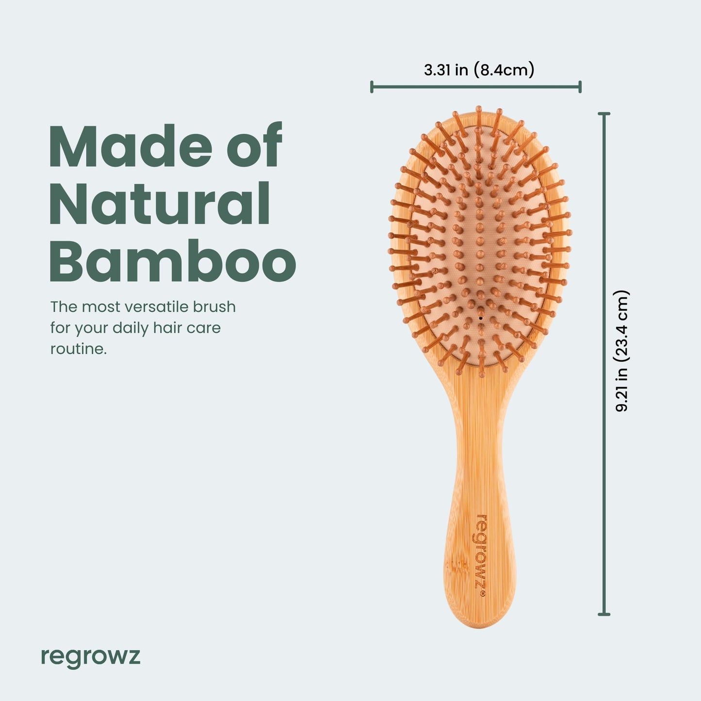 Bamboo Hair Brush by Regrowz – Detangles & Eliminates Knots – Wooden Brush for Thick & Thin Hair – Anti-Breakage with Round Natural Bristles - Versatile & Durable - Wooden Hair Brush For Women & Men