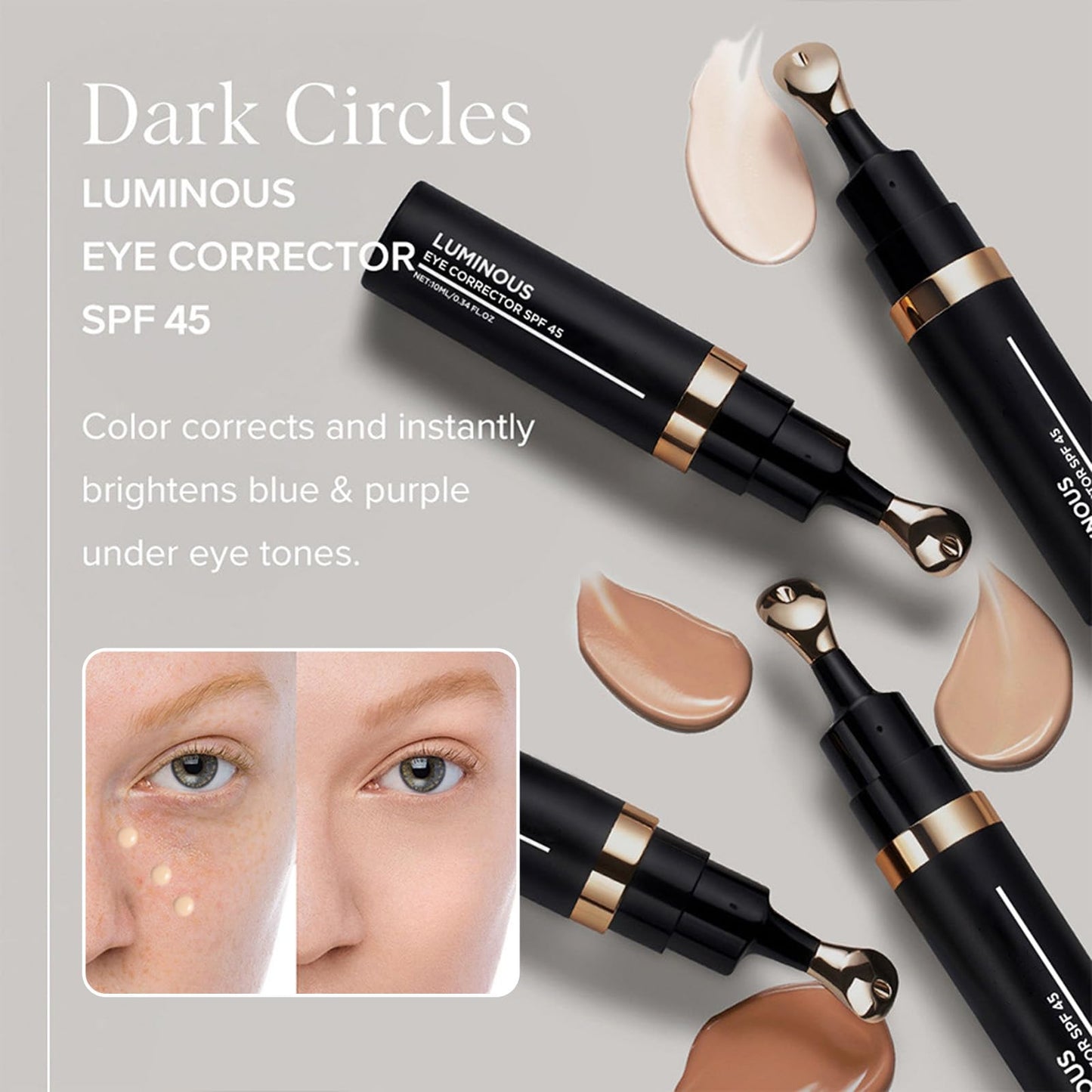 Pothenika Luminous Eye Corrector SPF 45, Flawless Under Eye Brightener, Colour Correcting Under Eye Concealer for Dark Circles, Blemishes and Spots, Full Coverage Eyes Foundation Cream (Fair)