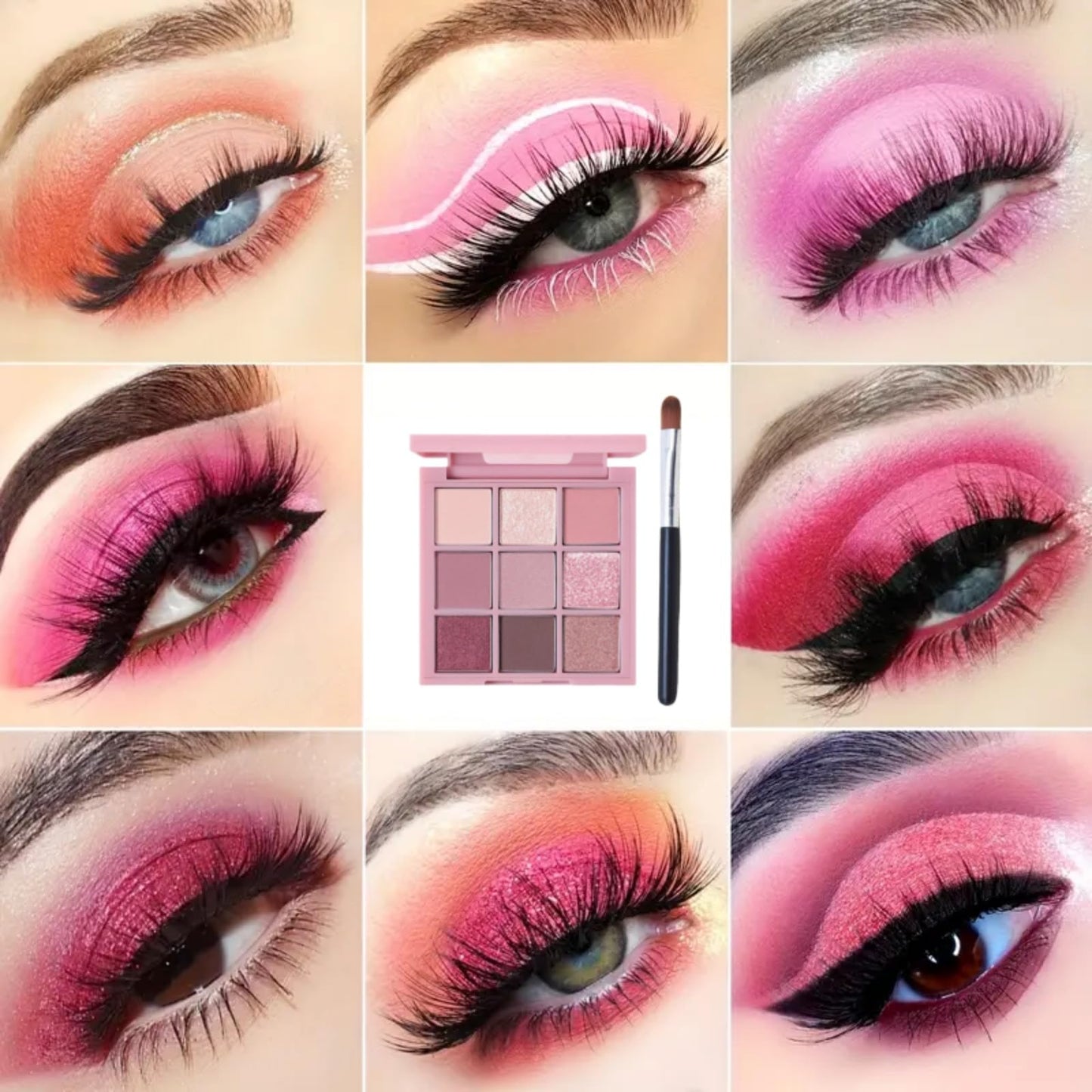 HIVETZ Pink Eyeshadow Palette,Make-Up Palettes,9 Colour Glitter Matte Eye Shadow Pallets,Shimmer Glitter Eye Shadow Pallets,Bright Eyeshadow Palettes,Makeup Eyeshadow,Long Lasting Highly Pigmented Eye Shadow