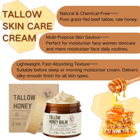 Cureluxe Body Moisturiser & Face Cream with Natural Beef Tallow,Beef Tallow Honey Blam for Face & Body Care,Smooth Skin,Deep Hydration & Nourishment,Day Cream for All Skin Types,57g