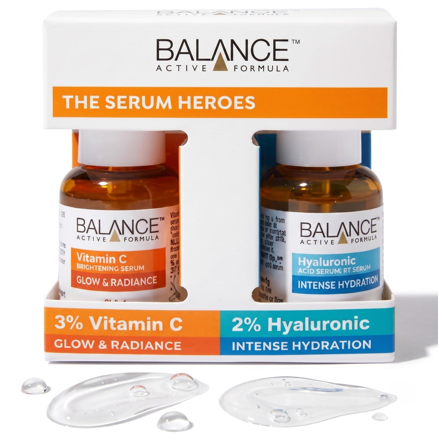 Balance Active Formula The Serum Heroes (Vitamin C Brightening serum & Hyaluronic Deep Moisture Serum) - Armed with active ingredients to glow and hydrate.