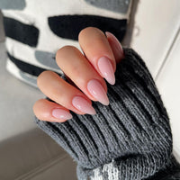 KQueenest Soft Gel Press on Nails Almond Medium, Dusty Light Pink False Nails Almond, Glossy Solid Nude Pink Fake Nails Set, Stiletto Reusable Stick on Nail for Women Finger Daily Wear 24 Pcs