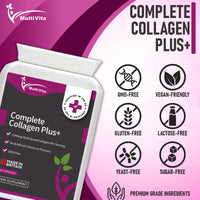 Multivita Complete Collagen Plus+ 1000mg - 60 Capsules - Hyaluronic Acid, Biotin, Vitamin C, E, Iodine + More