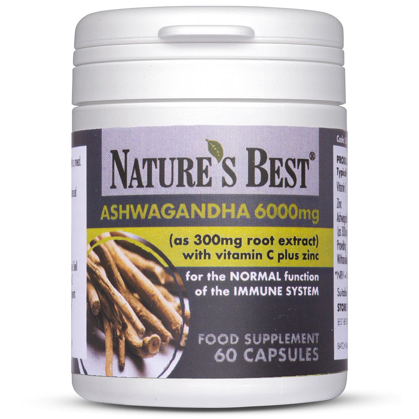 Ashwagandha 6000mg with 5% withanolides, Key ‘Actives’ | for Normal Psychological Function/Normal Function of The Nervous System |60 Vegan Capsules 1-a-Day, 2 Month’s Supply | UK Made