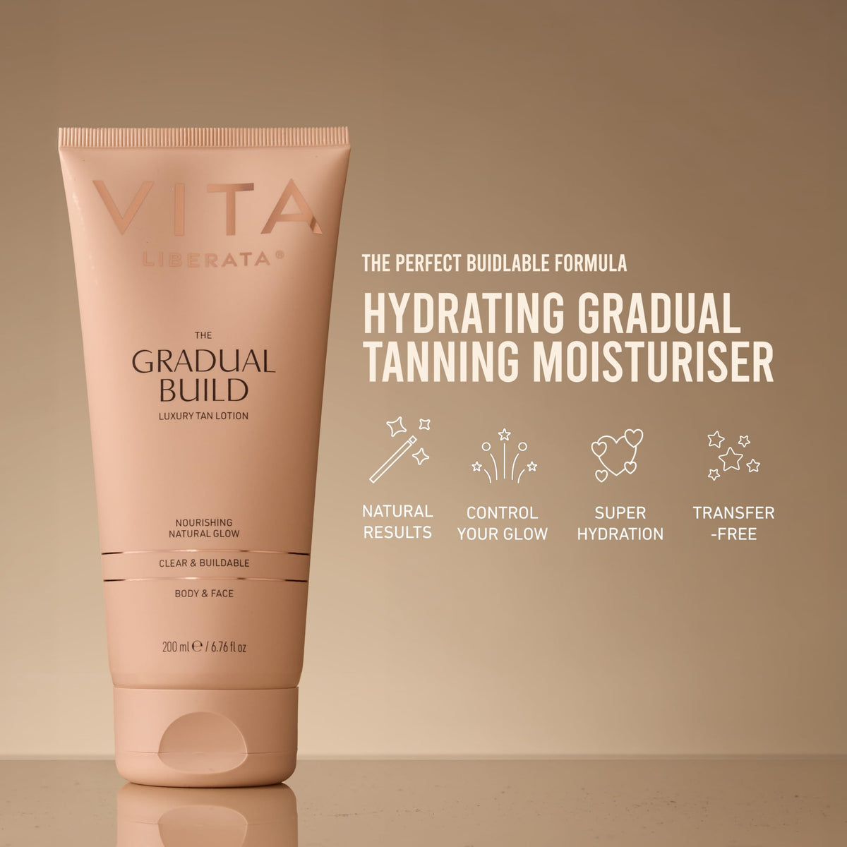 VITA LIBERATA, Fabulous Gradual Tanning Lotion 200ml & Dual Sided Self Tanner Mitt, Super Hydrating Hyaluronic Acid, Designed for Face & Body, Buildable Formula, Streak Free, Lasting Finish