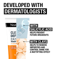Neutrogena Clear & Defend 2 in 1 Wash-Mask (1x 150ml), Purifying Face Wash and Clay Mask for Oily, Spot-Prone Skin, Face Wash Mask with 1% Salicylic Acid for Clearer Skin and to Help Prevent Breakouts