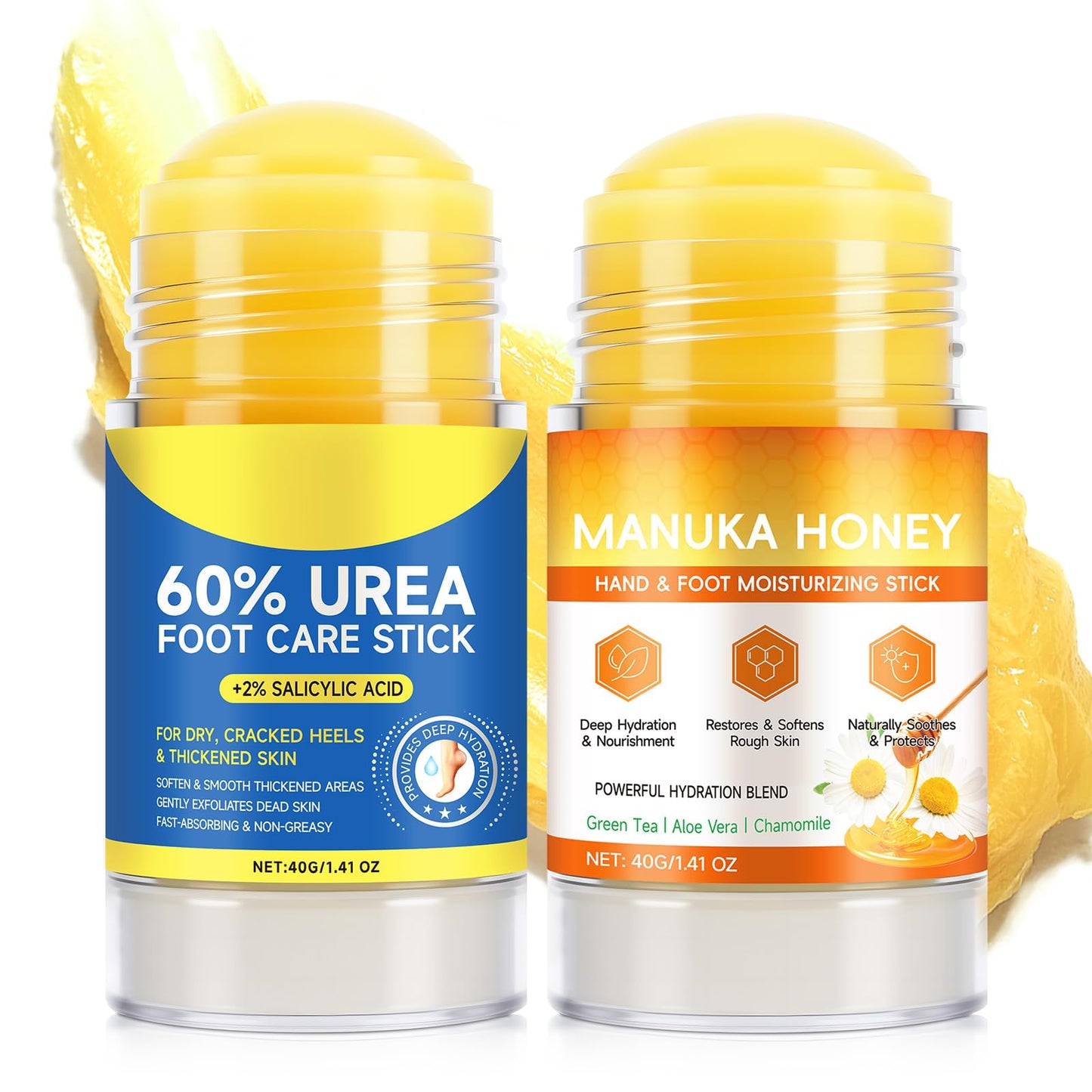 NBXINSLF 60% Urea Cream Foot Care Stick and Manuka Honey Moisturizing Stick, Moisturizer Cream for Dry Cracked Feet, Knees, Elbows, Hands,Moisturizes and Hydrates the Dry Skin,Callus Remover & Skin Softener