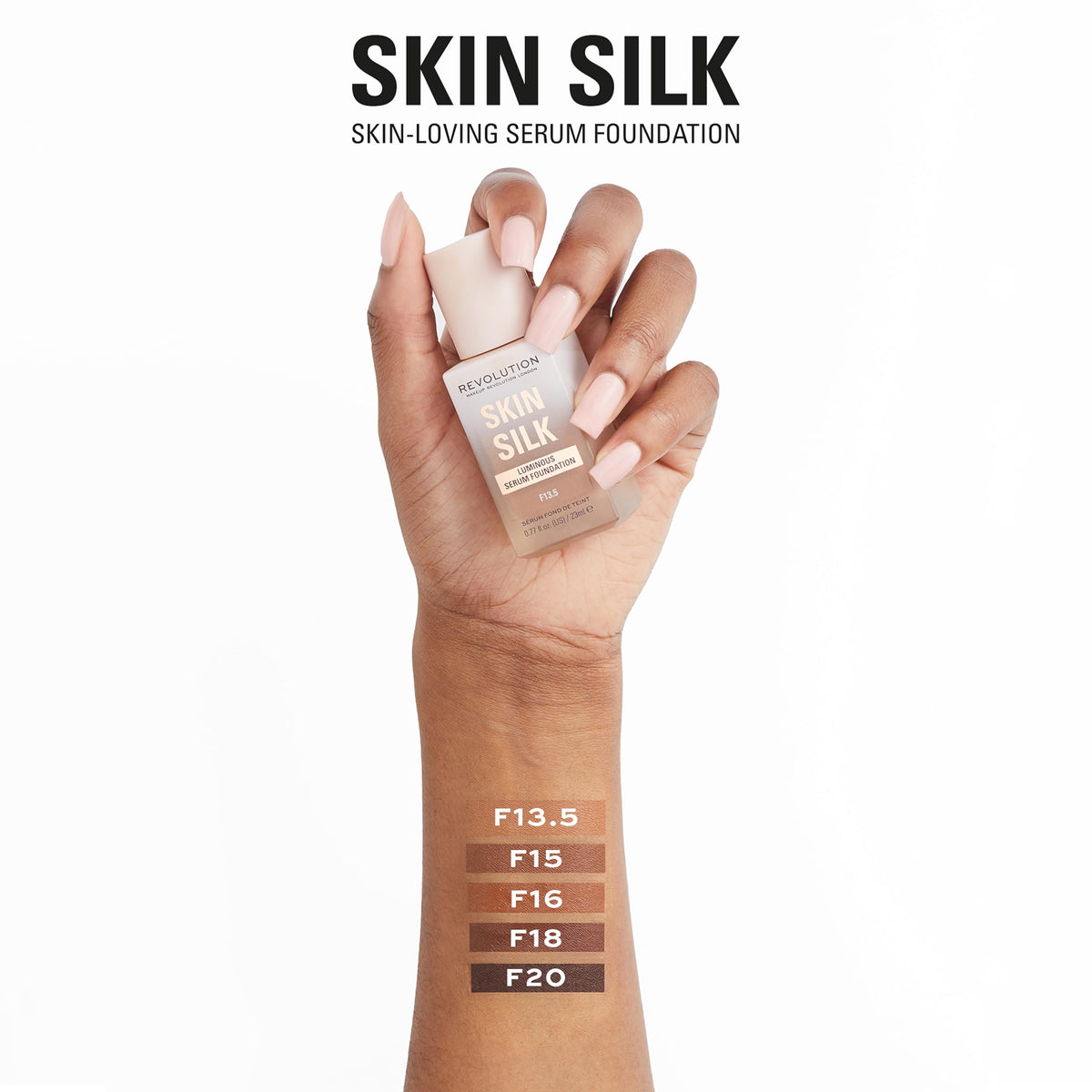 Revolution Beauty London Makeup Revolution, Skin Silk Serum Foundation, Light to Medium Coverage, Contains Hyaluronic Acid, F18, 23ml