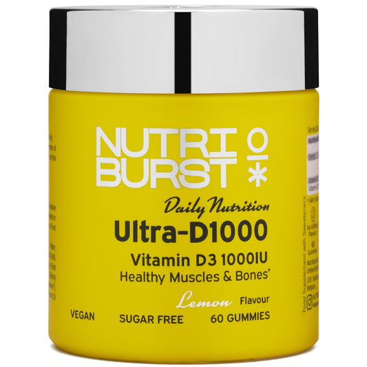Nutriburst Ultra-D1000 - Vitamin D3 (1000IU) + Vitamin K2 (80µg) for Healthy Muscles & Bones - Lemon Flavour - 60 Gummies 1 Month Supply - Suitable for Vegans