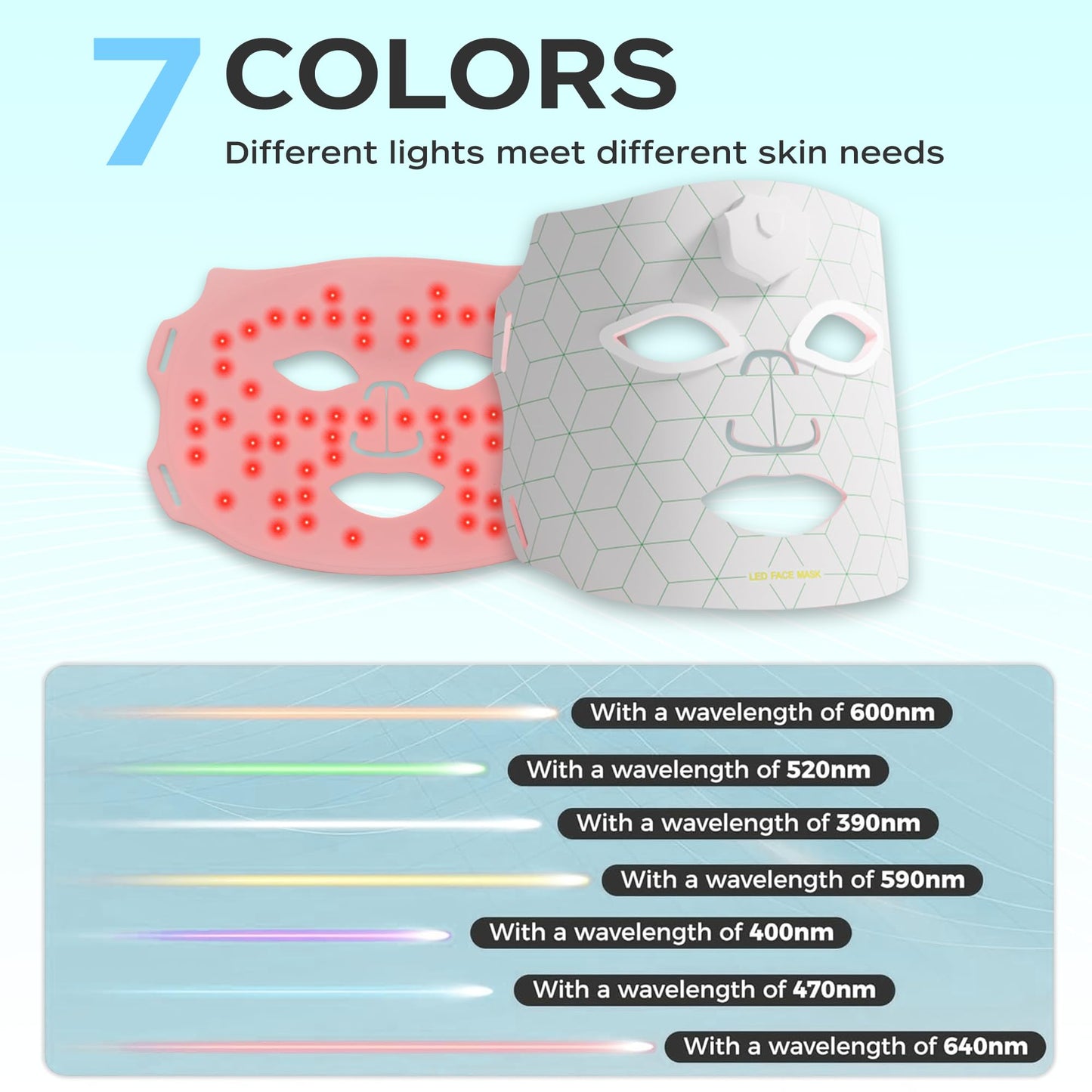 LED Face Mask, Professional Red Light Therapy Mask for Face, Multi-light Modes Skincare at Home, Infrared Face Mask Light Therapy for Acne, Wrinkles, Skin Rejuvenation (White(7 Light Modes))