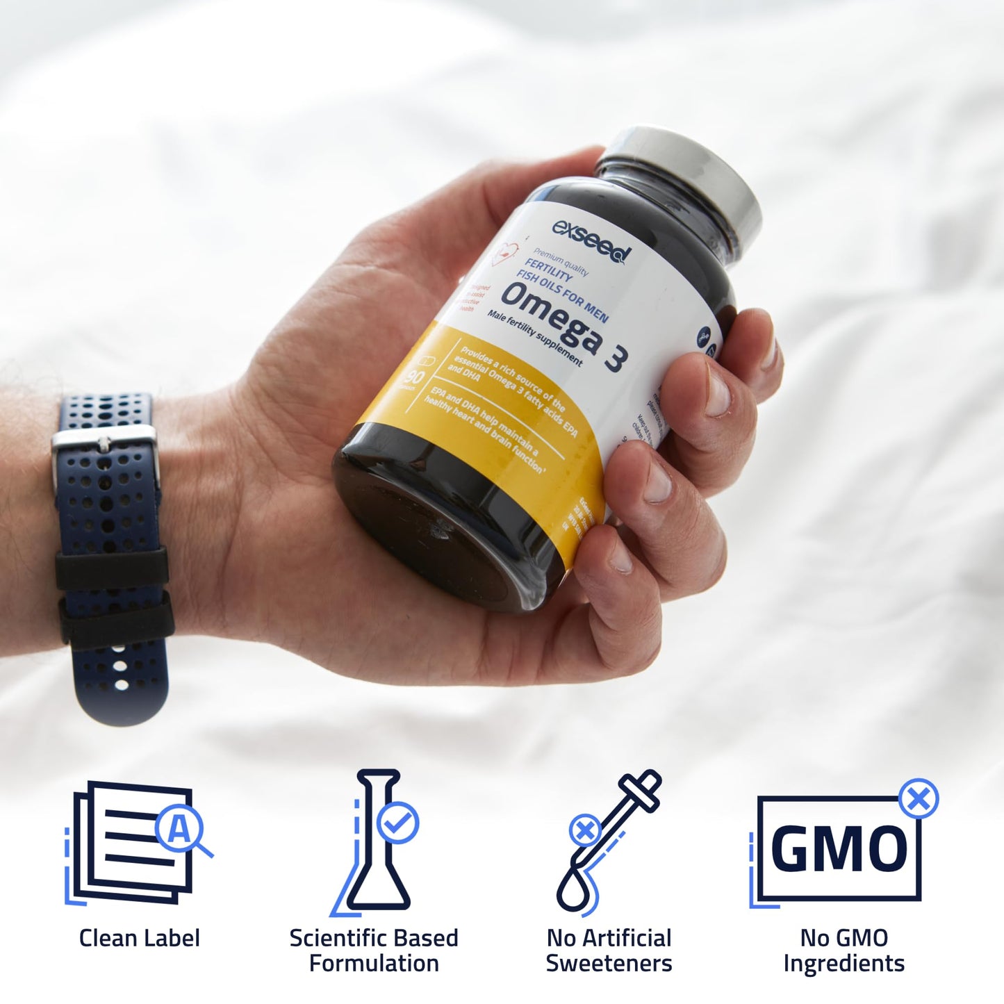 ExSeed Health - Male Fertility Supplements - Omega 3-3 Month Supply (x3 Bottles) - 90 Capsules per Bottle - Effective Doses - Fish Oils for Men - Supports Healthy Conception & Overall Health