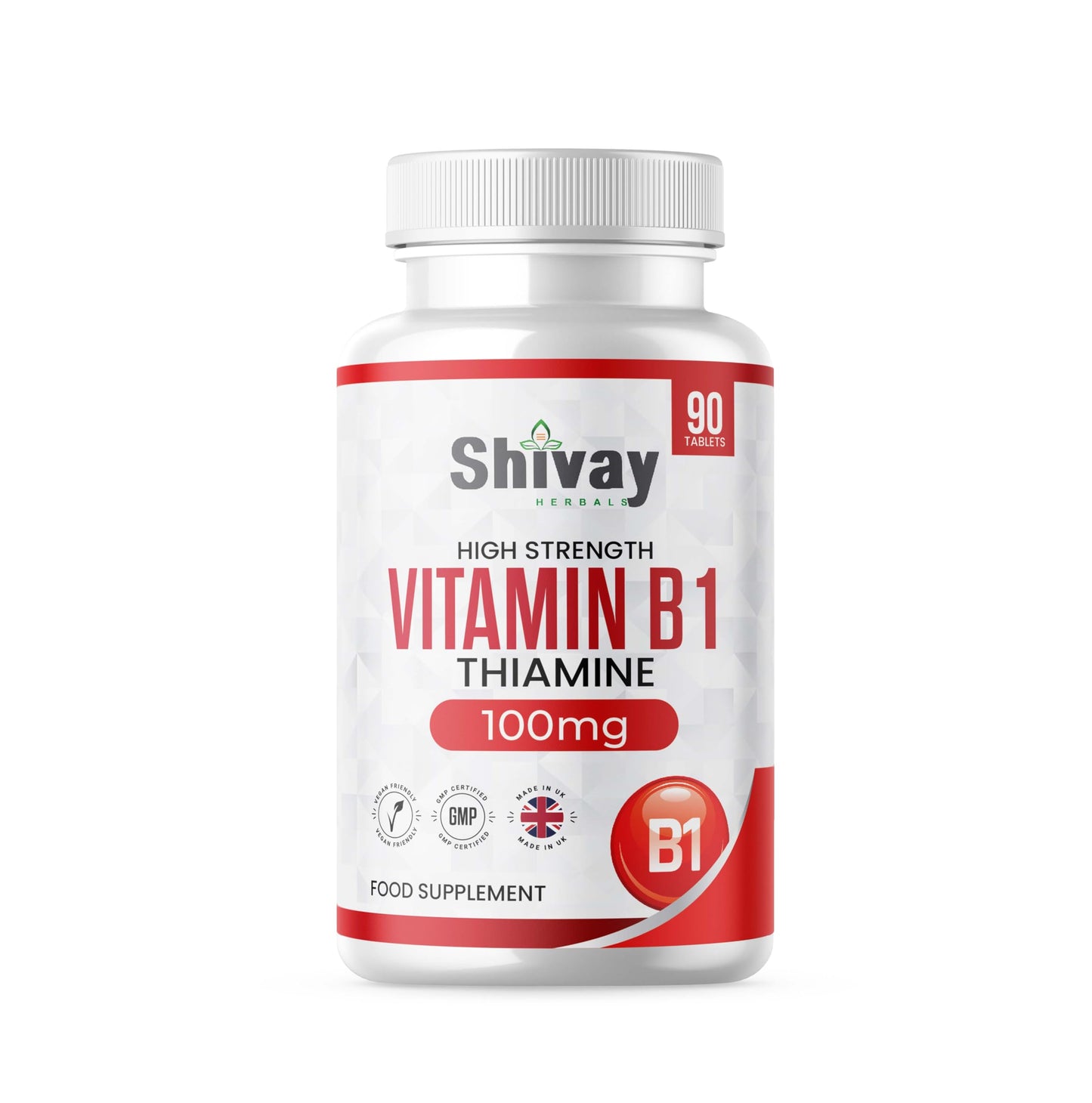Vitamin B1 Thiamine 100mg Supplement | 90 Vegan Tablets | 3 Months Supply | Supports Heart, Nervous, Immune Function | Made in The UK - Shivay Herbals