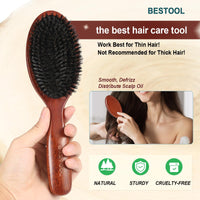 BESTOOL Hair Brush, 100% Pure Boar Bristle Hair Brush for Women Men Children, Natural Bristles for Thin and Fine Hair, Slick Back Hair Brush, Restore Shine and Texture