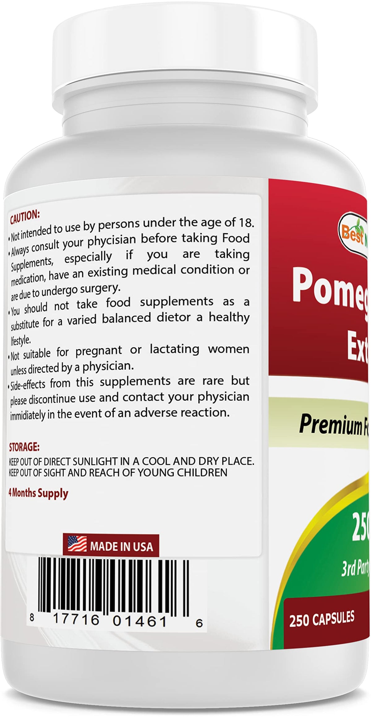 Best Naturals Pomegranate Extract 250 mg 250 Capsules (250 Count (Pack of 2))